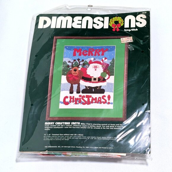 New Vintage Dimensions Merry Christmas Holiday Santa Longstitch Needlepoint Kit - Picture 1 of 2